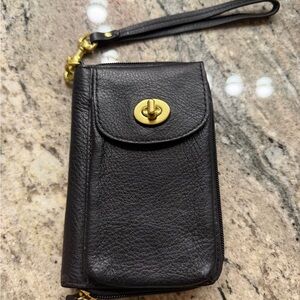 Black Leather wristlet with Gold Accents